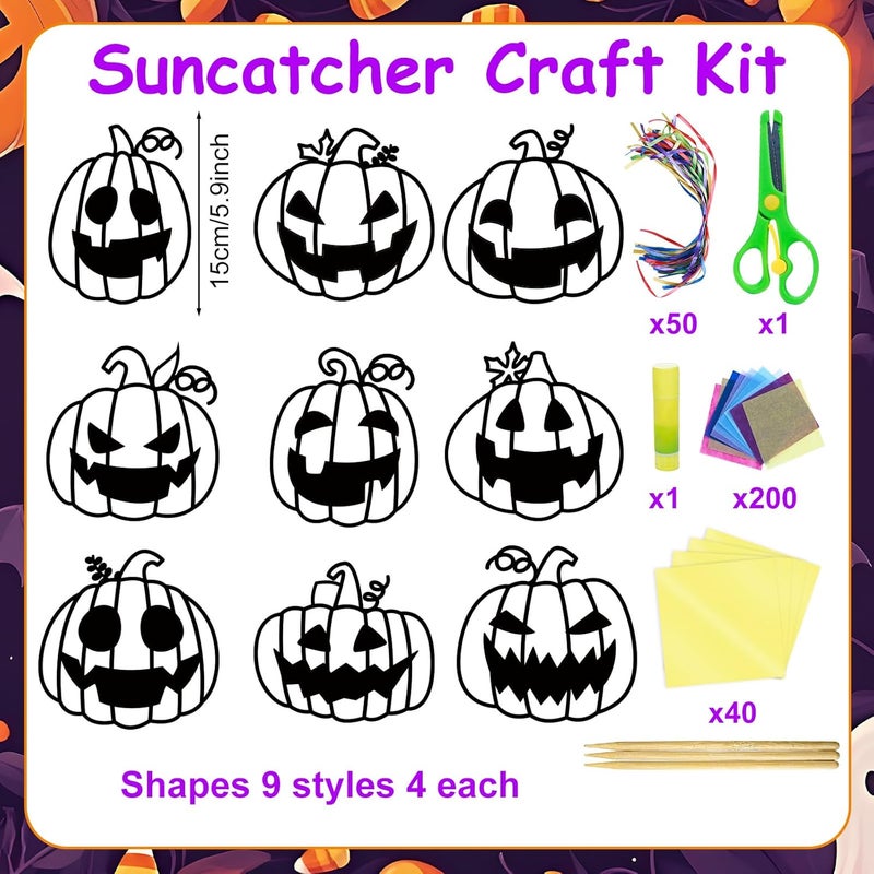 EggSun 36 Sets Fall Thanksgiving Pumpkin Suncatchers Craft Kit for Kids Ornaments Stained Glass Effect Autumn Window Arts and Crafts Kit for Classroom Birthday Home Party Favors Decorations Ages 4 8 - Image 3